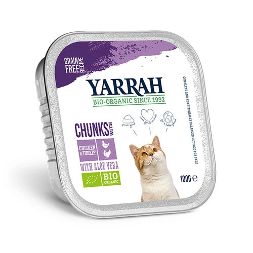 Yarrah - Katzenfutter Bröckchen Huhn & Truthhahn Mit Aloe Vera In Soße Bio
